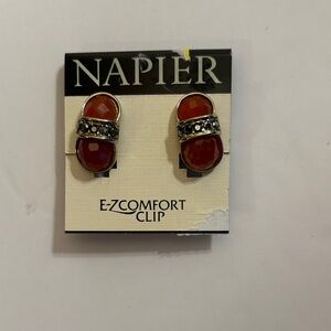 Napier brown and Silver Clip-On Earrings